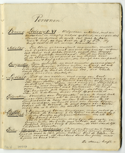 135557 Afbeelding van een pagina met een beschrijving van de personages van de opera Euryanthe van Carl Maria von ...